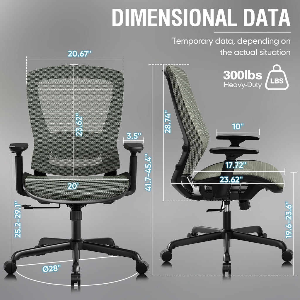 Inspired Aeron Style Ergonomic Mesh Office Chair — Dusty Sage, Breathable Mesh Seat & Back