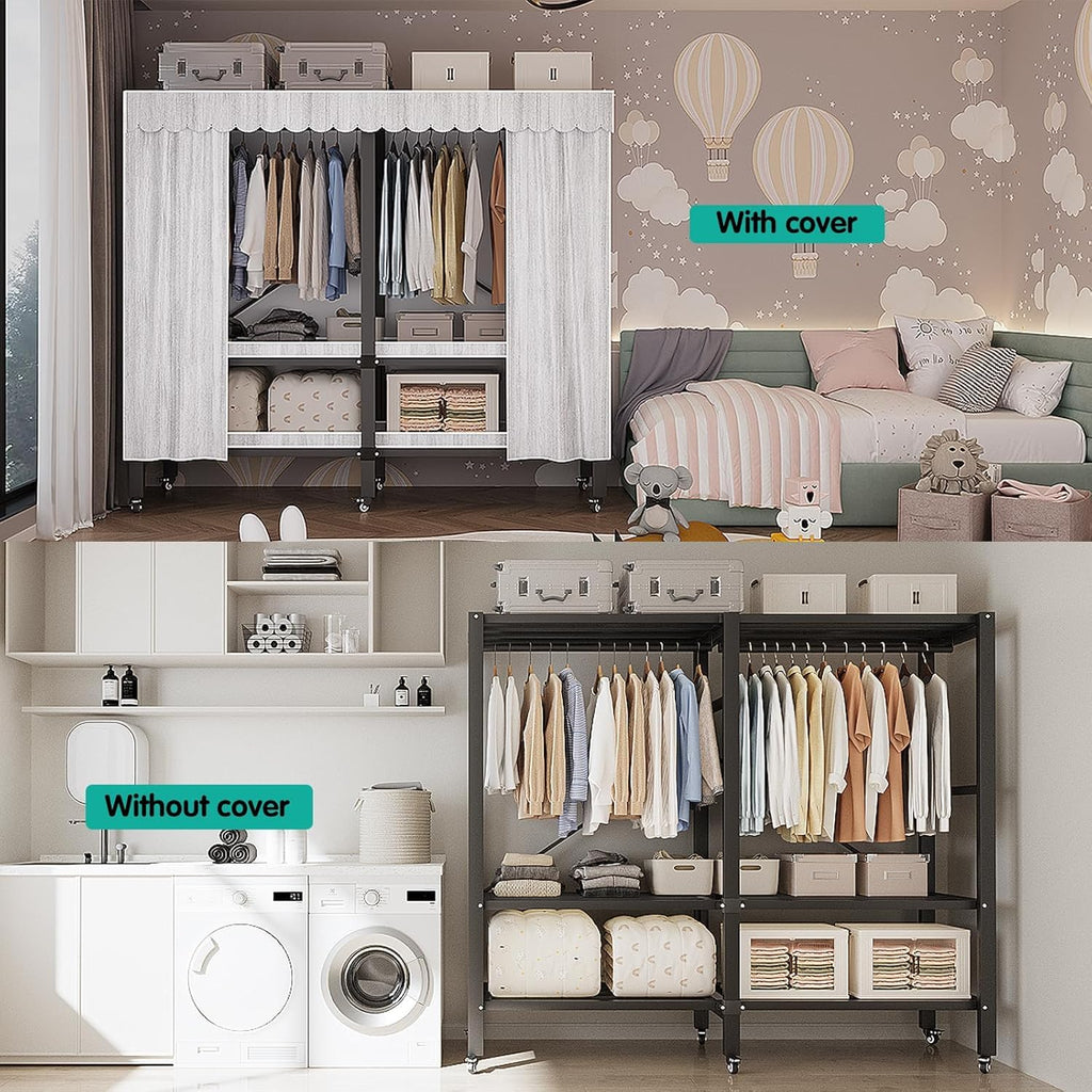 Heavy Duty Portable Closet with Cover Foldable Covered Clothes Rack for Hanging Clothes Armoire Wardrobe Closet