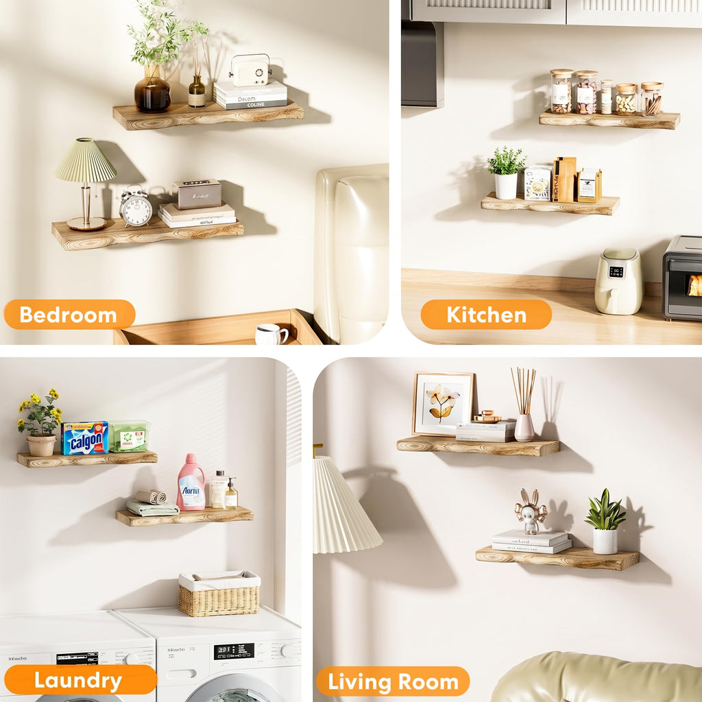 Wavy Edge Floating Shelves with Hidden Brackets, 2 Pack 36 in