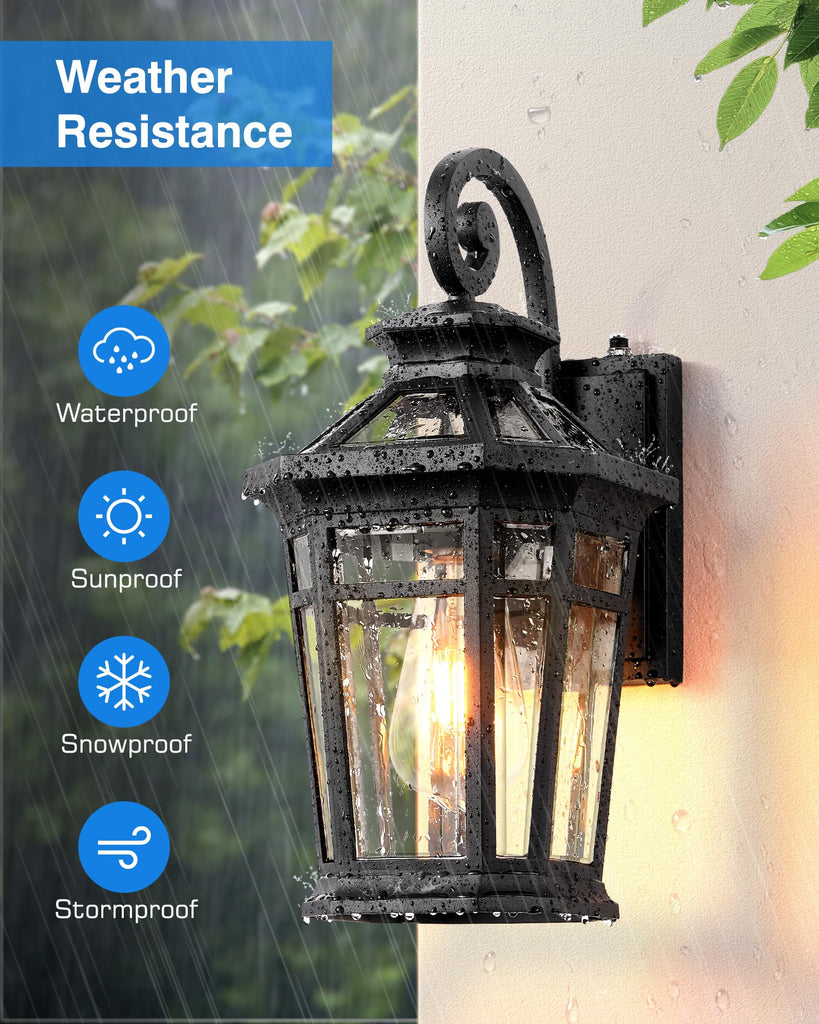 Outdoor Light Fixtures Wall Mount, 2-Pack Outdoor Wall Sconce Dusk to Dawn, Exterior Lantern with E26 Base, Matte