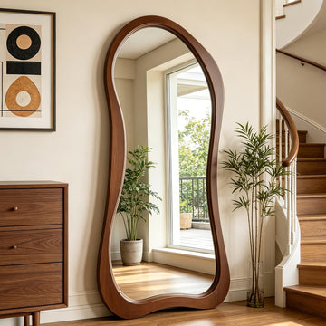Irregular Full Length Mirror, 67"x31.5" Solid Wood Floor Mirror