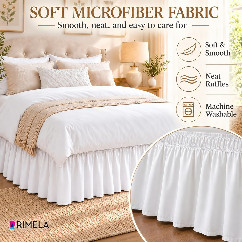 Warm White Bed Skirt Queen Size 25" Drop, Elastic Wrap Around Bedskirt
