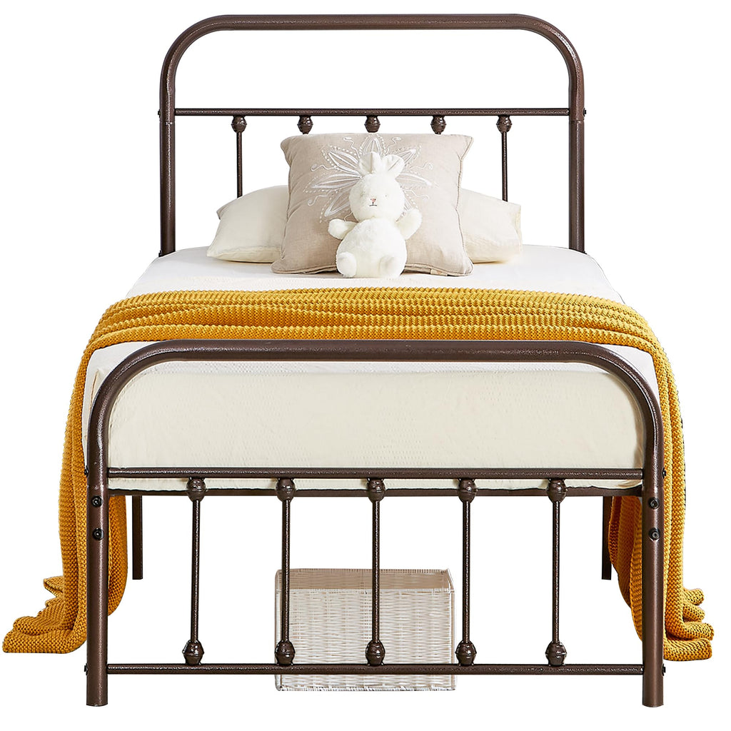 Twin Size Victorian Style Metal Bed Frame with Headboard Classic Metal Platform Bed Frame Mattress Foundation with