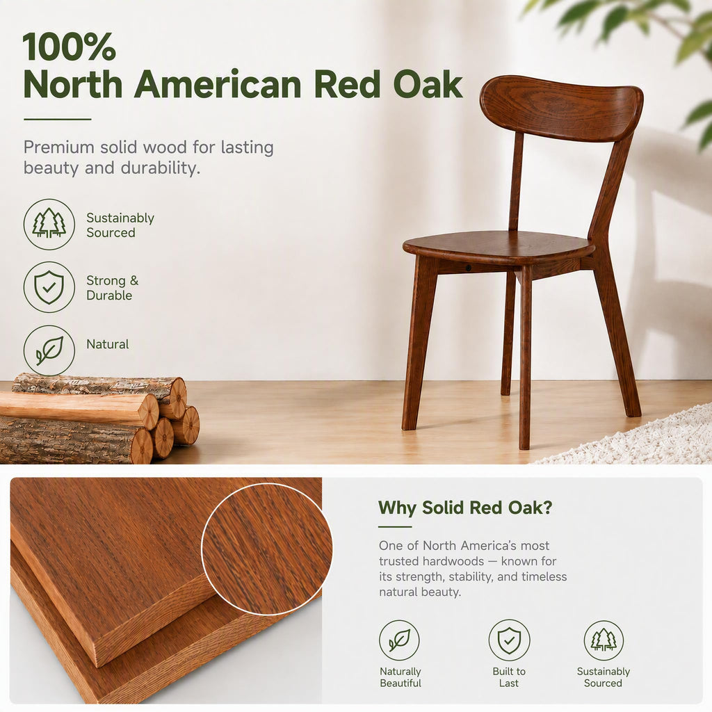 Oak Dining Chairs, Kitchen Chairs, 100% Solid Wood Modern Dinner Chair with Curved Backrest, Dining Room Chair (1PK