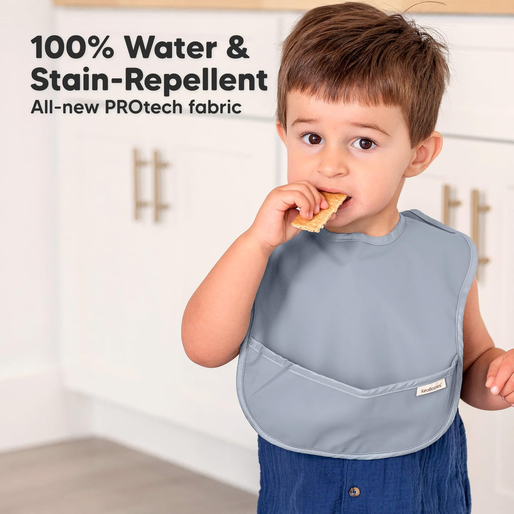 Pack Waterproof Baby Bibs for Eating, Lightweight, Slate
