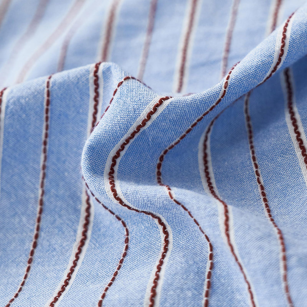 Washed Cotton Blue Vertical Striped Duvet Cover Full Jacquard
