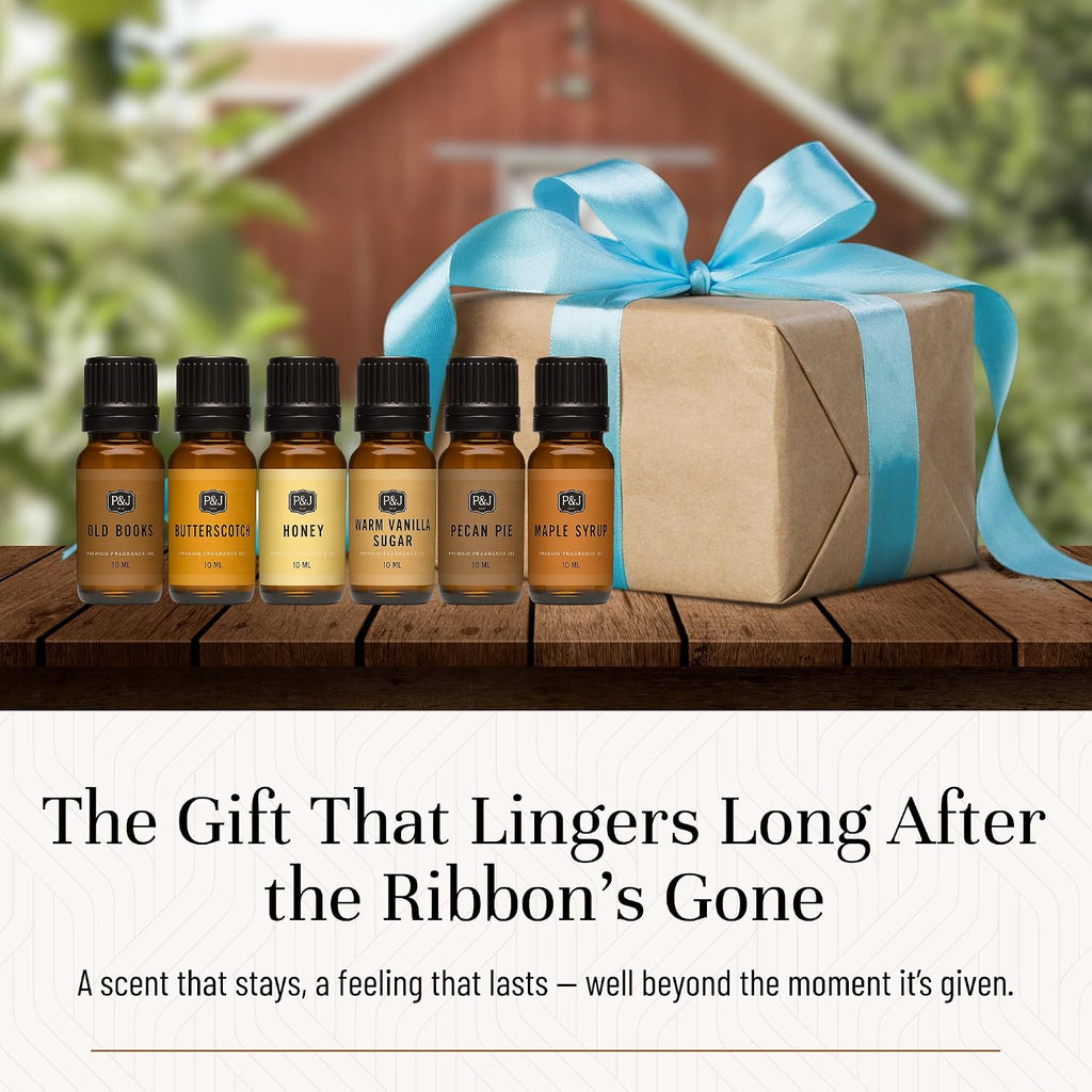 P&J Fragrance Oil Farmhouse Set | Old Books, Butterscotch, Honey, Warm Vanilla Sugar, Pecan Pie, Maple Syrup Candle - Set of 6