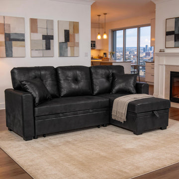 71" Sectional Sleeper Sofa with Pull Out Bed, L Shaped Sleeper Sofa with Reversible Chaise, 3 Seater Modular