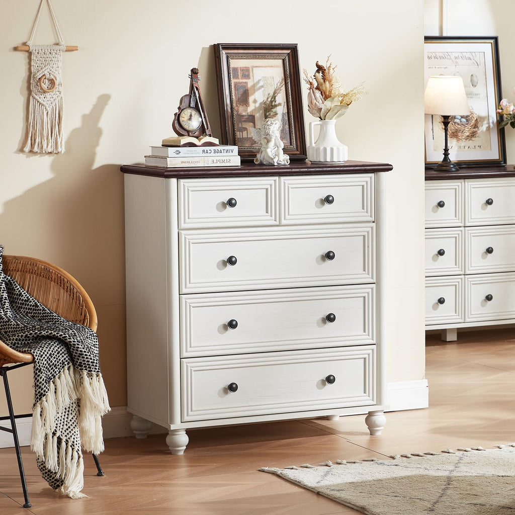Farmhouse 5 Drawer Dresser Set of 2, 35.5" Small Dressers