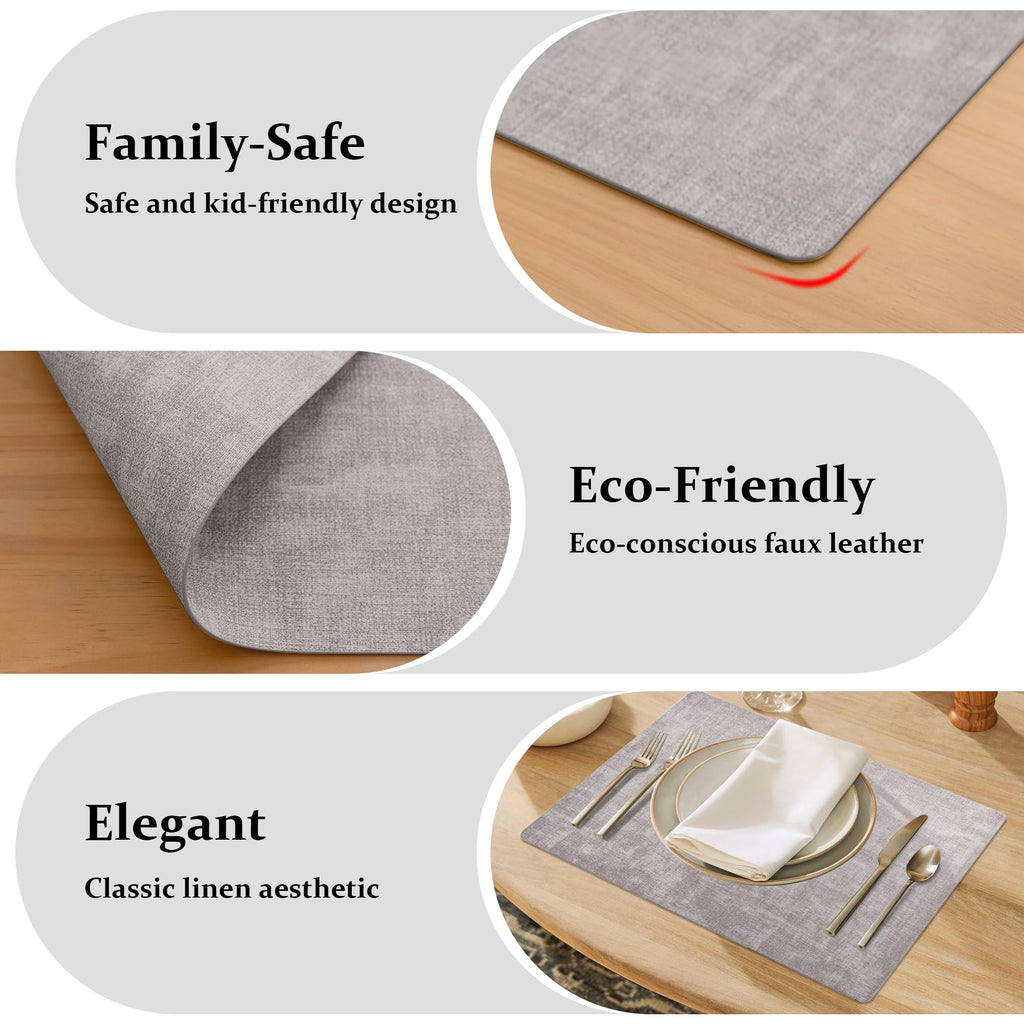 Faux Leather PU Placemats Set of 6 (Light Grey,11.8" x 17")