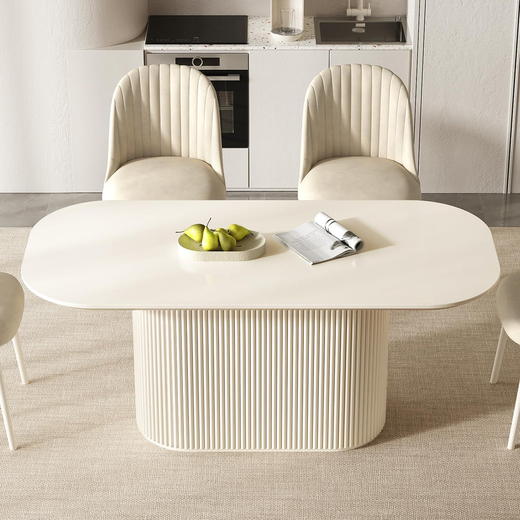 70" White Dining Table Set with 6 Chairs, Oval Kitchen Set
