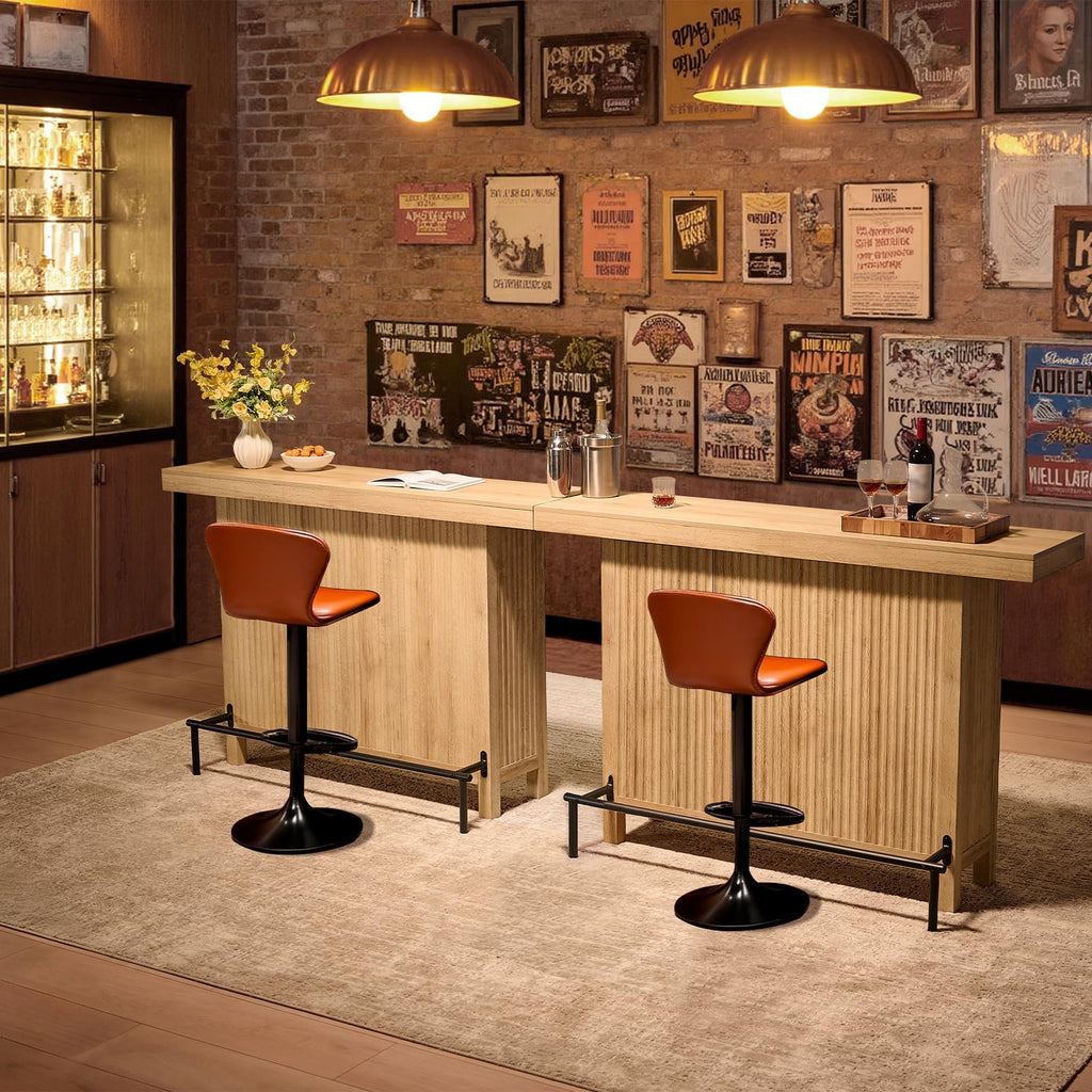 63-Inch 2-Tier Bar Table with Footrest, Oak