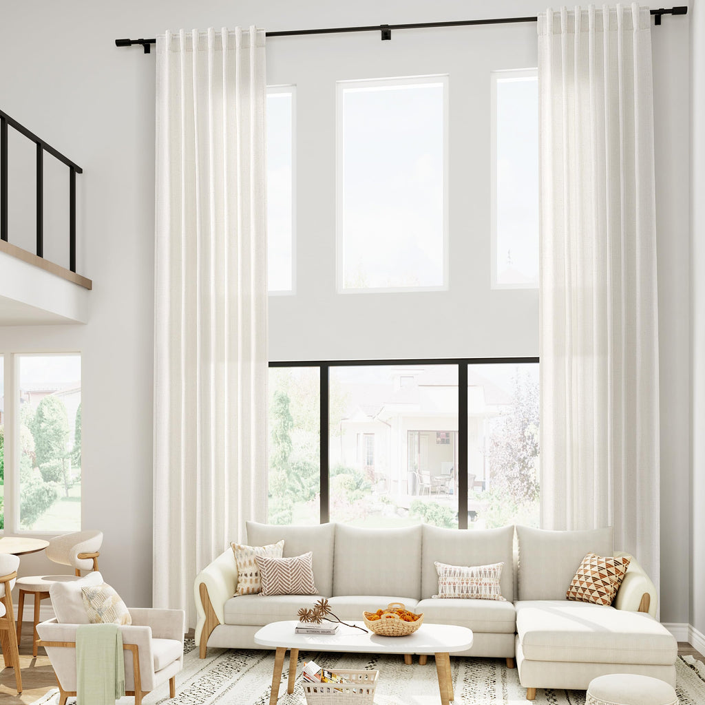 Extra Long Curtains 2 Panels 204 Inches Long for Dinning Room Cream Back Tab Rod Pocket Light Filtering Semi Sheer