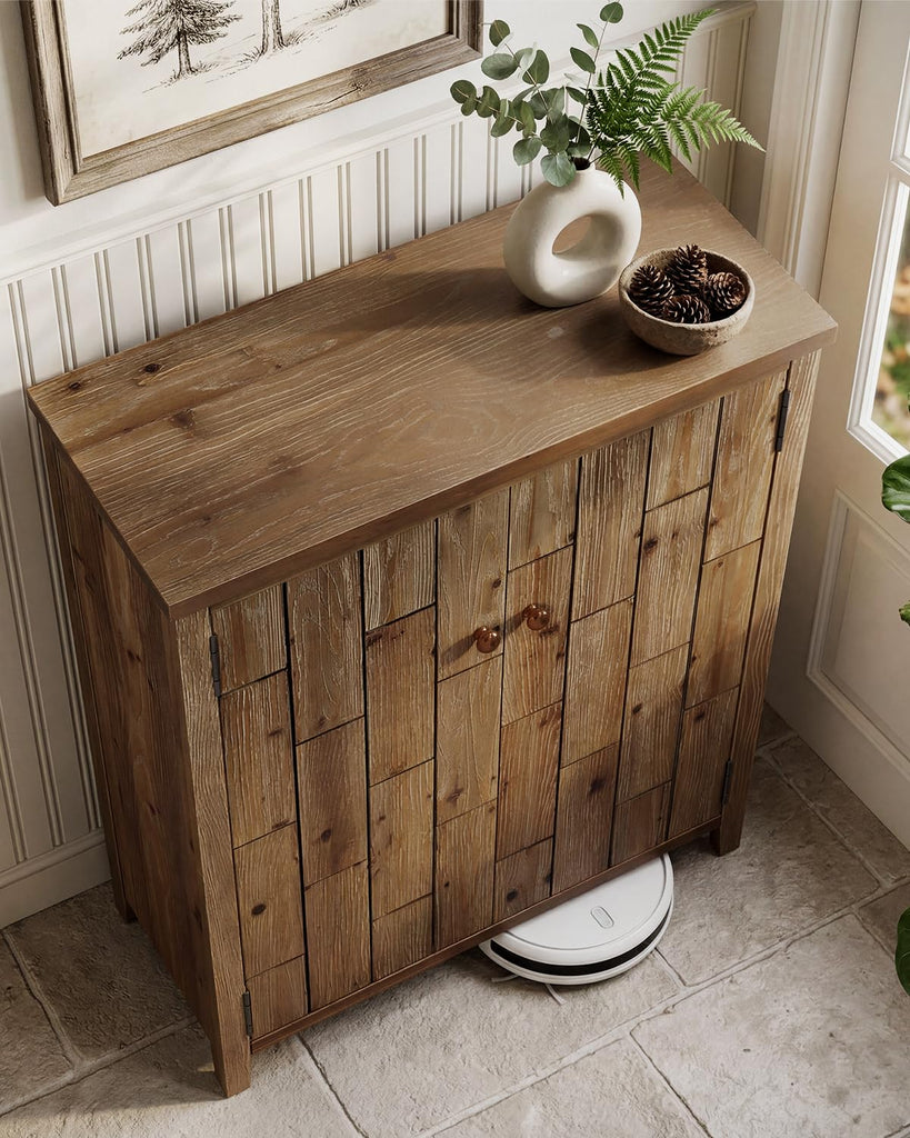 Solid Wood Shoe Cabinet with Doors, 6-Tier Tall Shoe Cabinet, Farmhouse Freestanding Shoe Storage with Adjustable