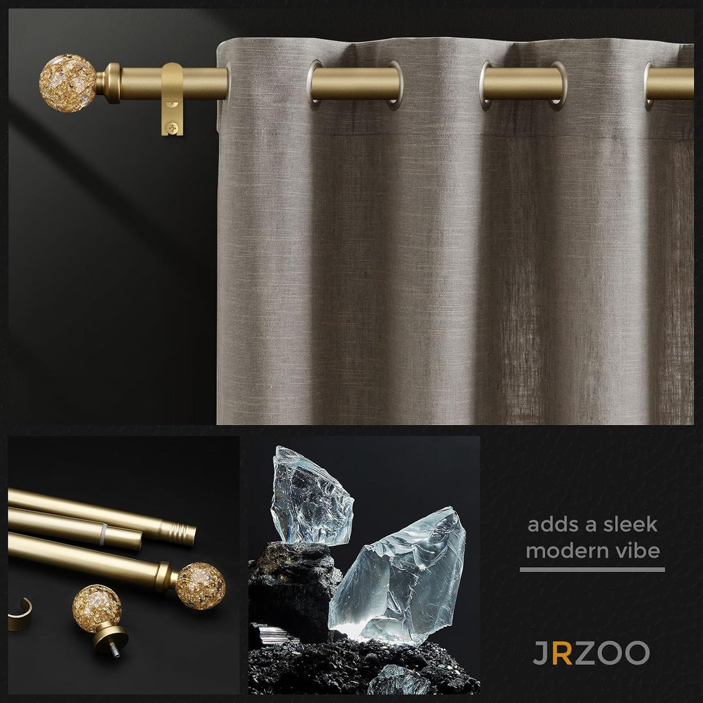 Gold Curtain Rods for Windows 28 to 48 Inch, 1'' Heavy Duty Adjustable Drapery Rod with Unique Crystal Ball Finials