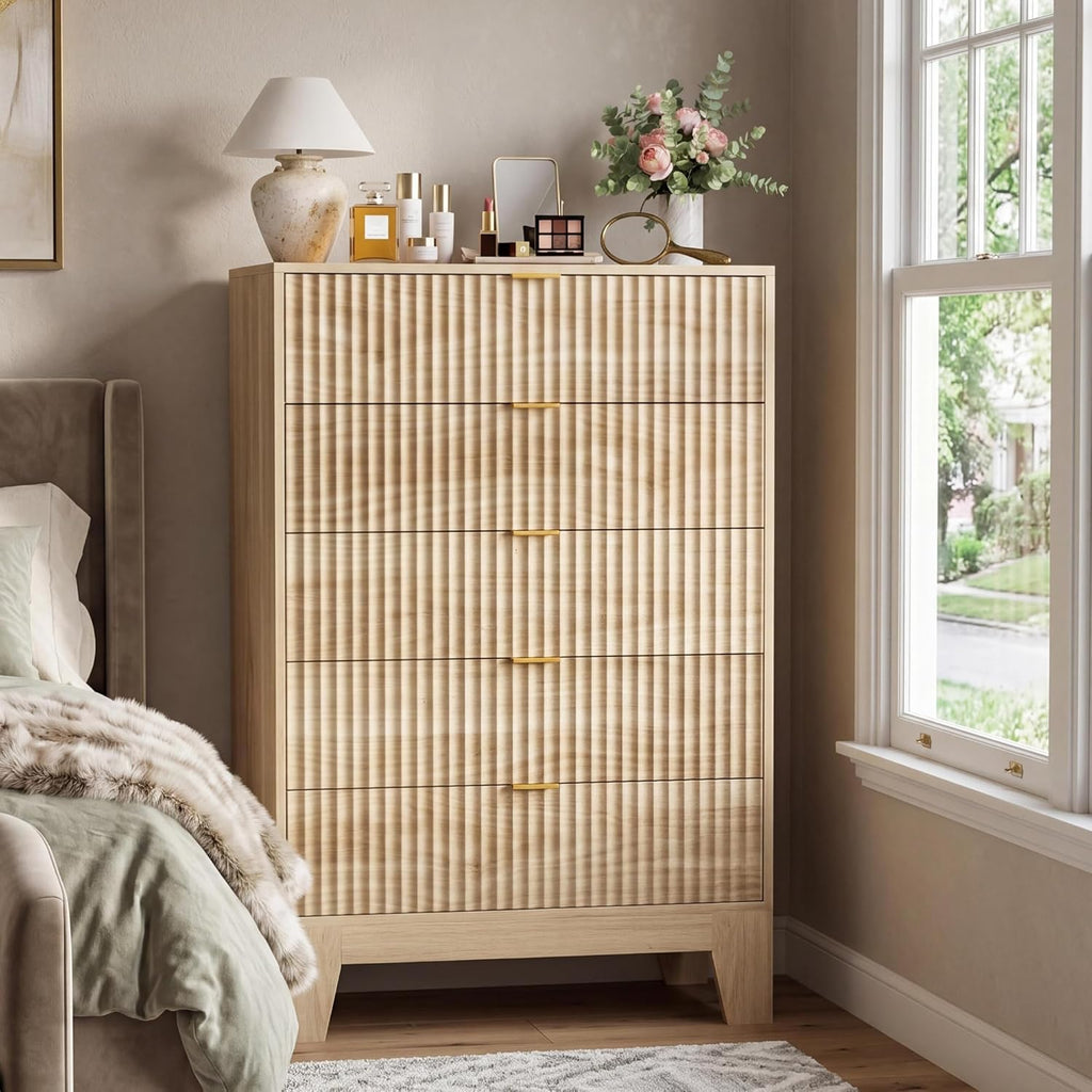 5 Drawer Dresser , Fluted Dresser | Fluted Door, Sturdy Structure, Easy to Clean