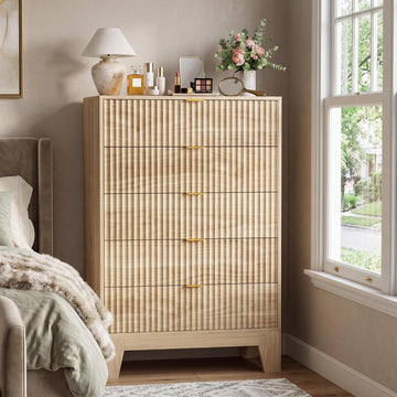 5 Drawer Dresser , Fluted Dresser | Fluted Door, Sturdy Structure, Easy to Clean