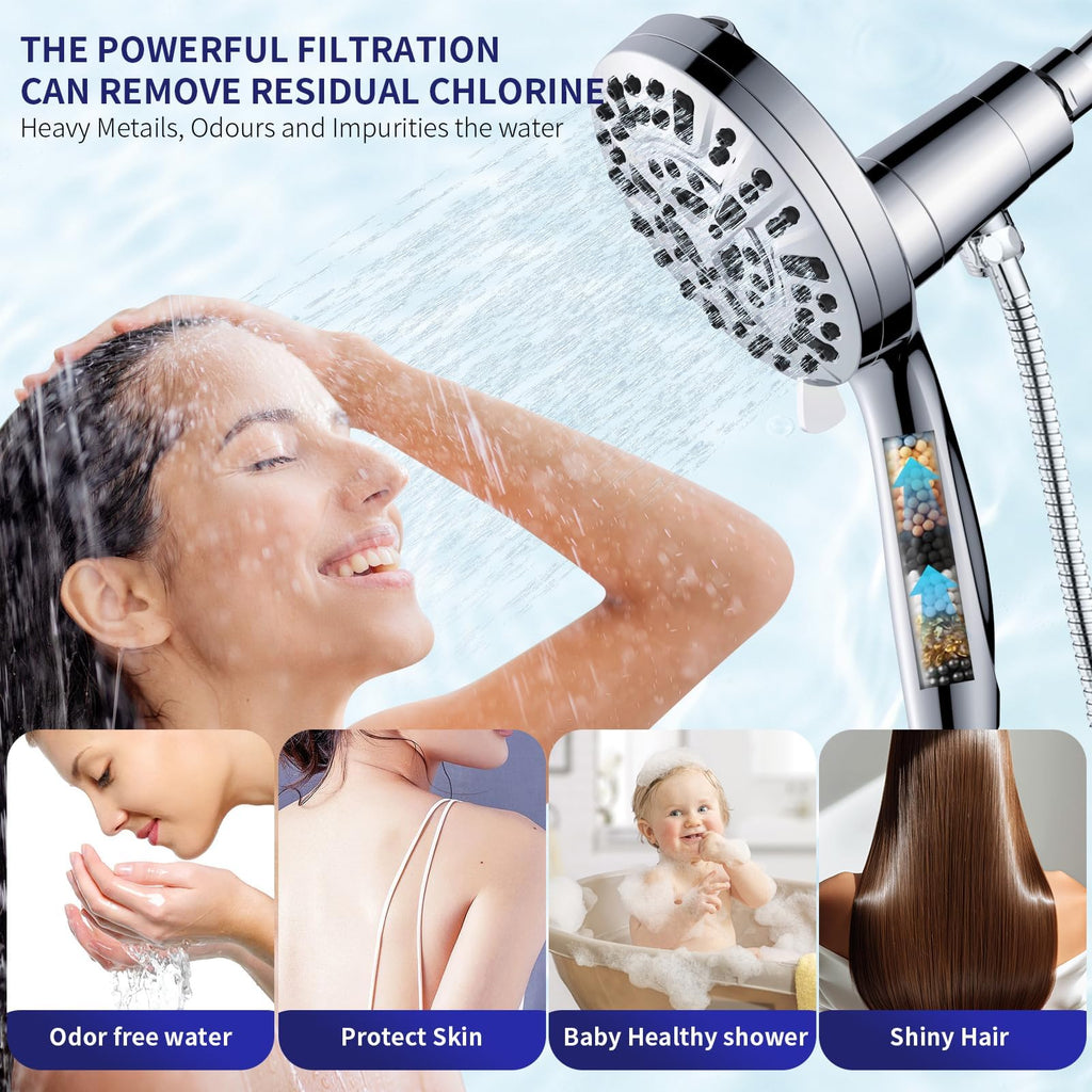Magnetic Handheld Shower Head with Filter, High Pressure 10-Spray-Mode Detachable Shower Head with 60-Inch Hose