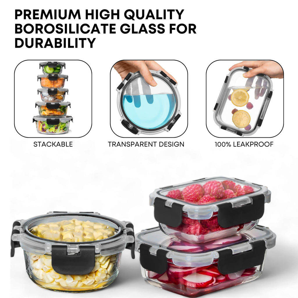 30 PC Glass Food Storage Containers with Lids - Reusable Glass Meal Prep Containers for Lunch and Leftovers