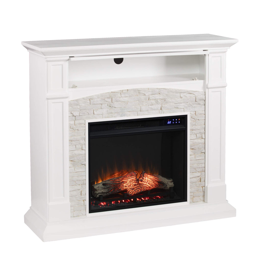 Seneca Electric Touch Screen Media Fireplace - White - Transitional Design, White Glass and Wood - Ideal