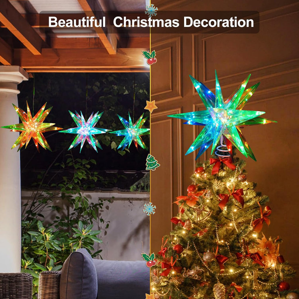 Christmas Star Tree Topper, 13.8" Xmas Smart Tree Decorations, Crystal-Like 3D Polygonal Shell, App Control LED
