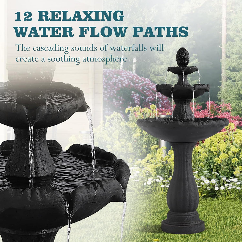 Garden Water Fountain Outdoor, 47.3" High Large Roman Italian Waterfall Fountain for Outside