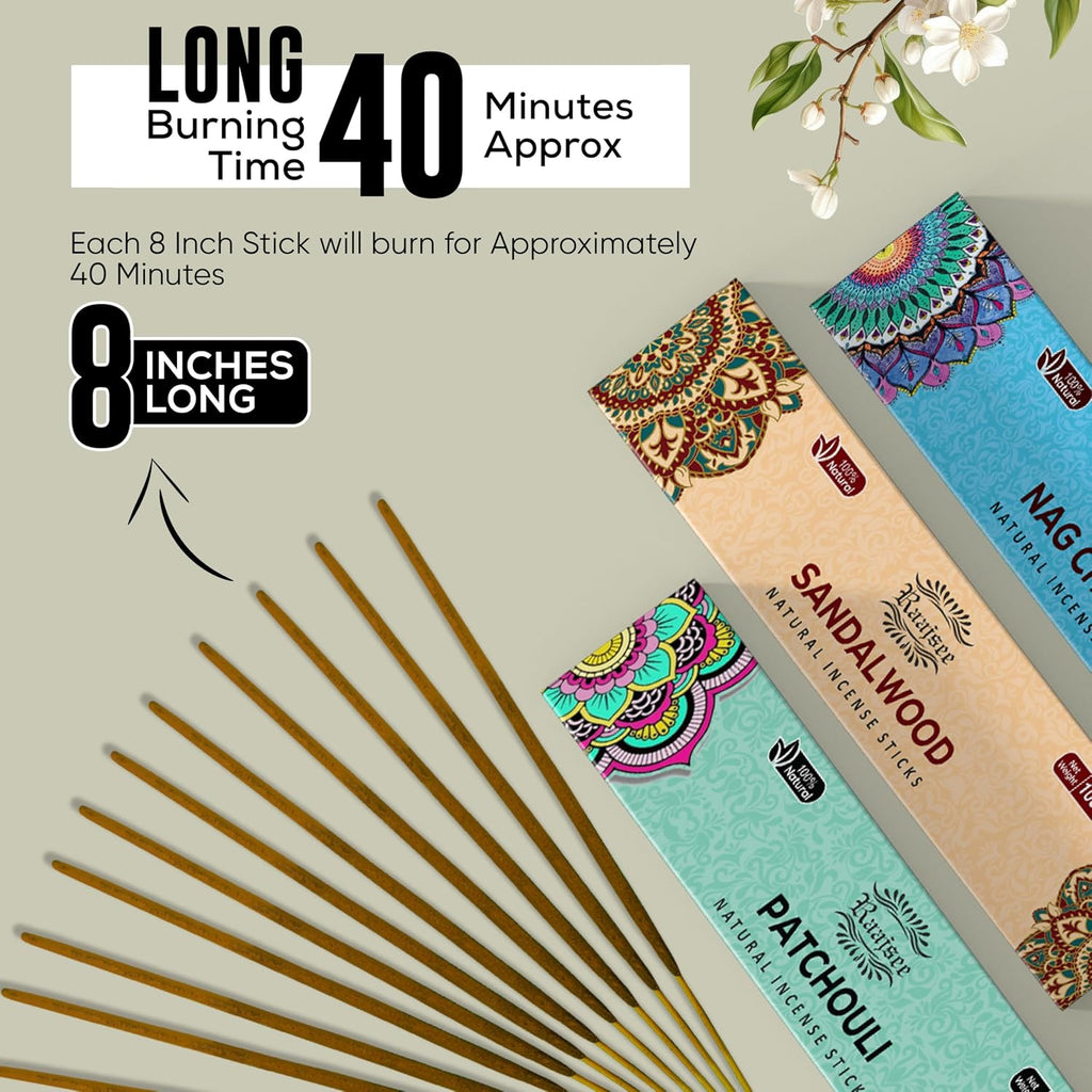 Incense Sticks Assorted Pack (180 gm), 100% Pure Organic Natural Hand Rolled Free from Chemicals - Set of 12