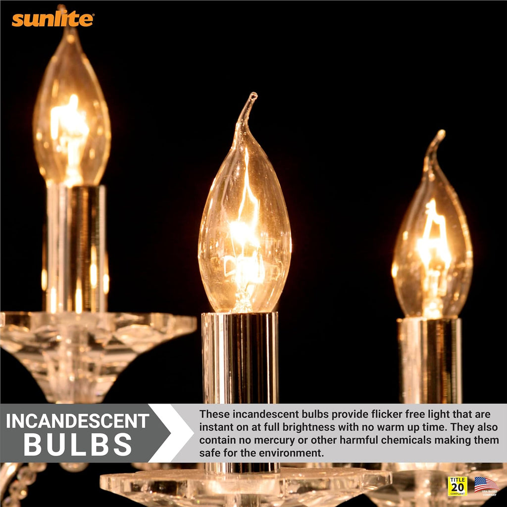 CA8 Incandescent Petite Chandelier Light Bulb, 25 Watts, Clear, 194 Lumens, 120 Volts, Candelabra (E12) Base, Flame