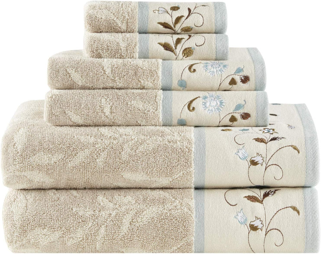 Park Serene 100% Cotton Bath Towel Set Luxurious Floral Decorative Towels Embroidered Cotton Jacquard Design Soft