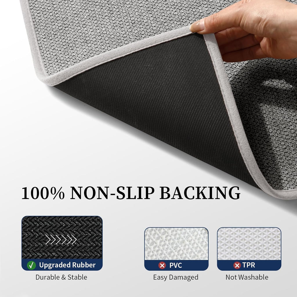 Gray Bathroom Rugs Sets 3 Piece, Quick Dry Thin Bath Mat with Toilet Rug, Non Slip Absorbent Machine Washable, Bath