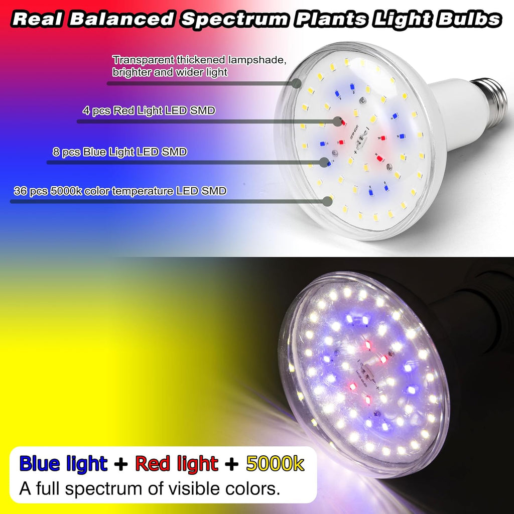 BR30 Led Grow Light Bulbs for Indoor Plants Full Spectrum,E26 BR30 Floodlight Plant Sun Grow Lamp 15W 1800lm,150-200