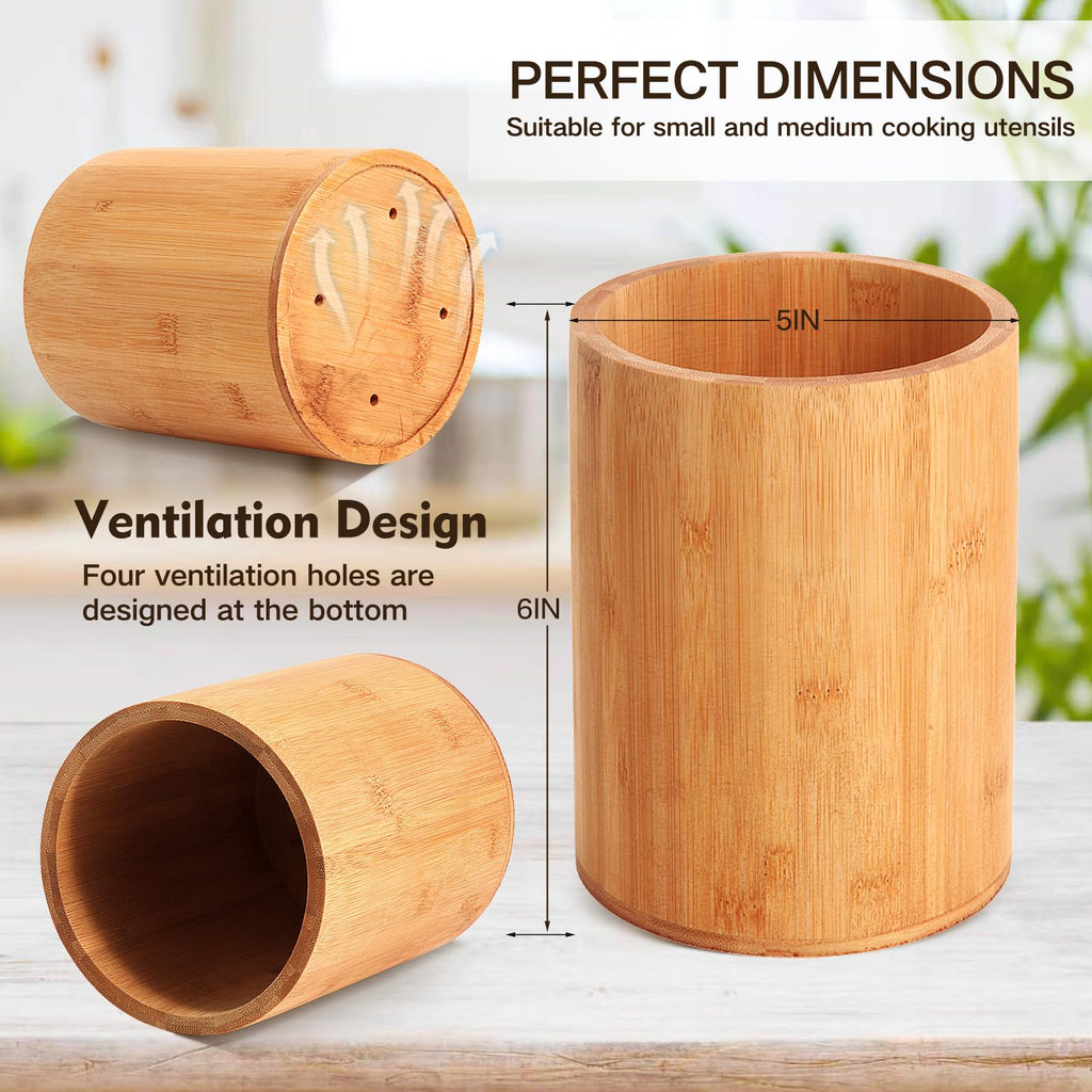 Bamboo Utensil Holder, Large Utensil Holders Counter, Bamboo Spoon and Chopstick Holder Decor, Flatware and Spatula