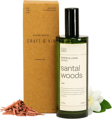 Premium Santal Woods Room Spray - Long-Lasting Air Freshener - Natural Essential Oil Linen & Pillow Spray - Odor