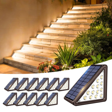 12 Pack Solar Step Lights Outdoor Waterproof, Solar Stair Light,Brown