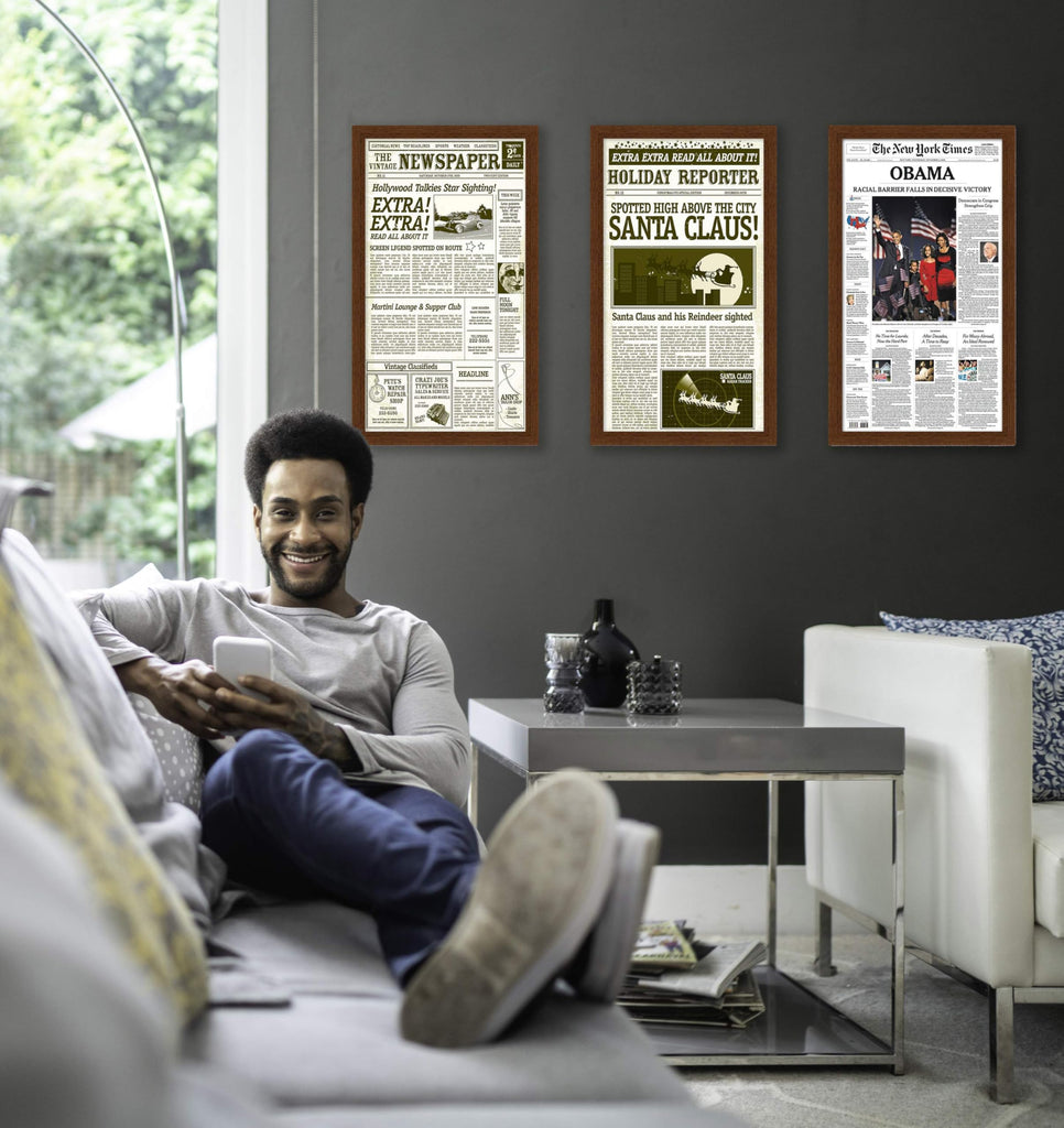 12x21.5 Frame for Newspapers | Solid Pine Natural Wood Frame, Black Finish | UV Resistant Picture Frame Grade