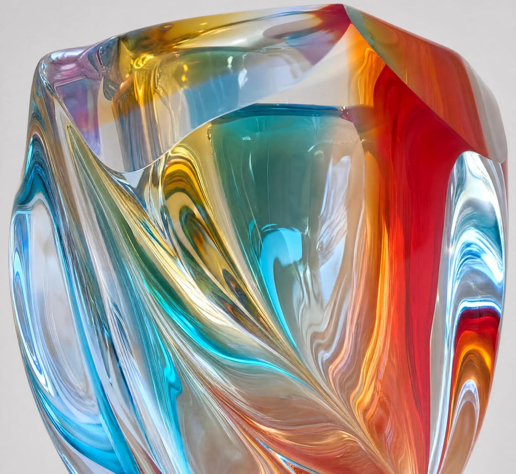 Hand Blown Twisted Multicolor Art Glass Vase, 12" Tall Luxury Swirl Crystal Vase, Decorative Centerpiece , Dining
