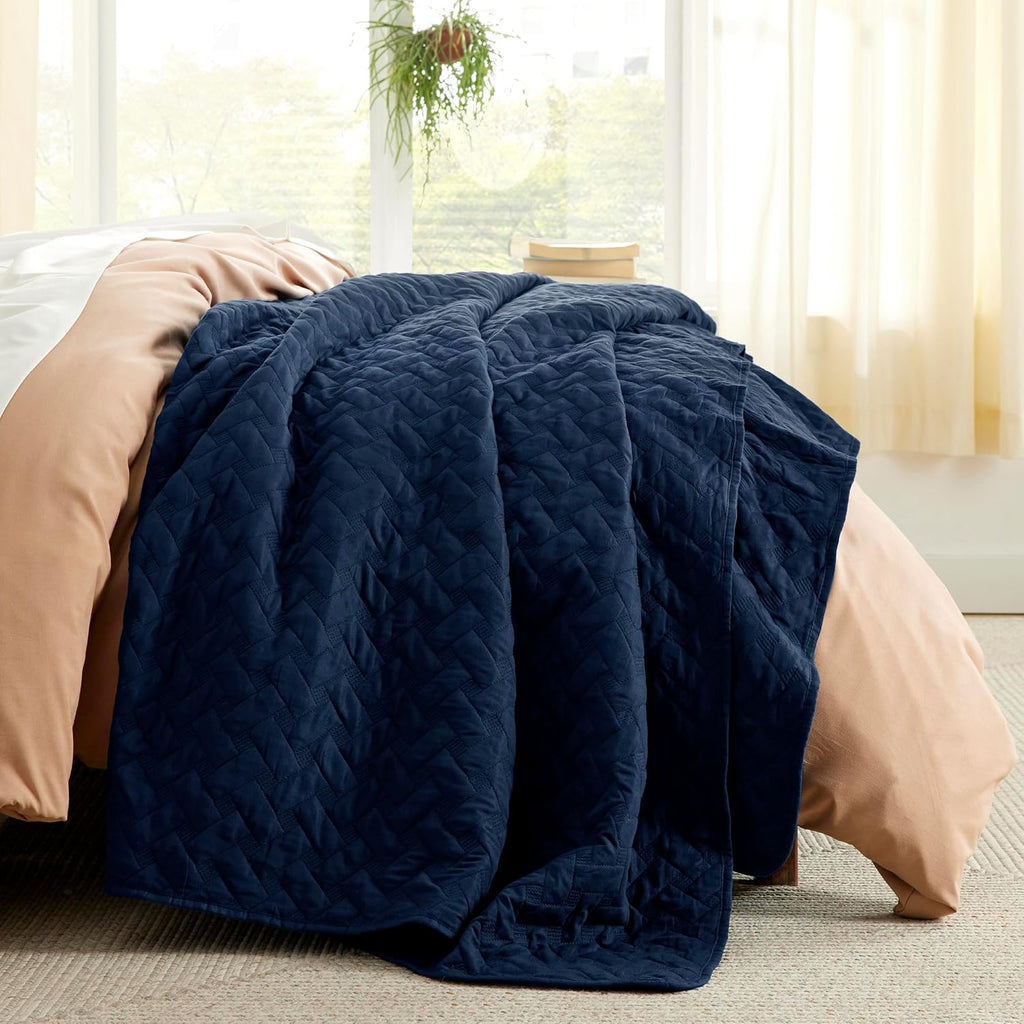 Quilts Queen - Lightweight Bedspreads Queen with Basket Weave Pattern, Soft Quilt Bedding Set, Navy Comforter Set