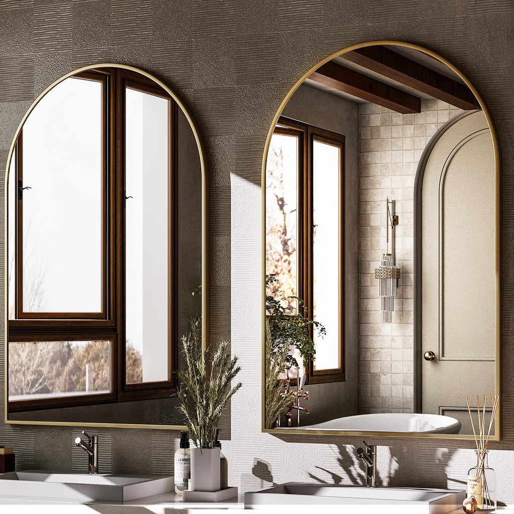 20"x30" Arched Bathroom Mirror Wall Mounted Gold Arch Mirror