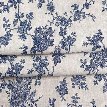 Linen Blue Floral Fabric 10 Yard 62 Inch Width