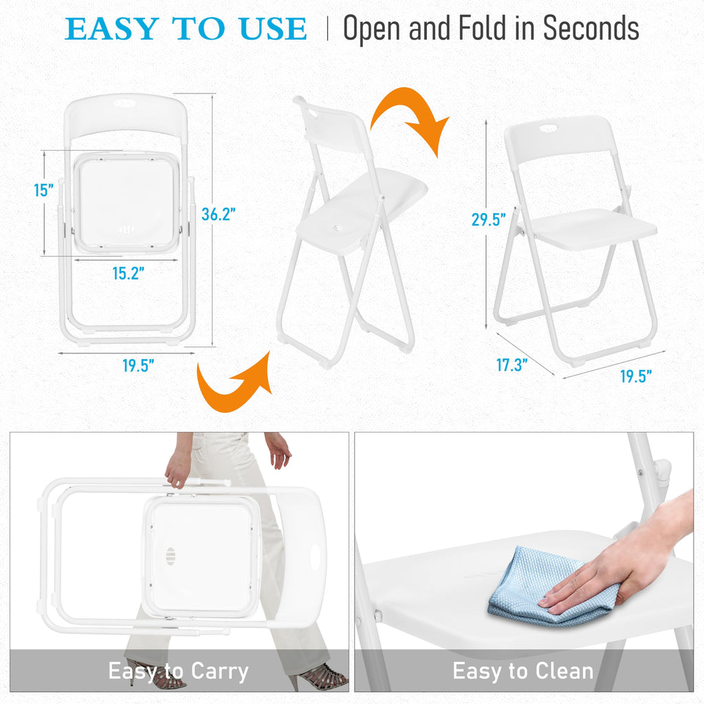 30 Pack White Plastic Folding Chairs, Lightweight Foldable Chair