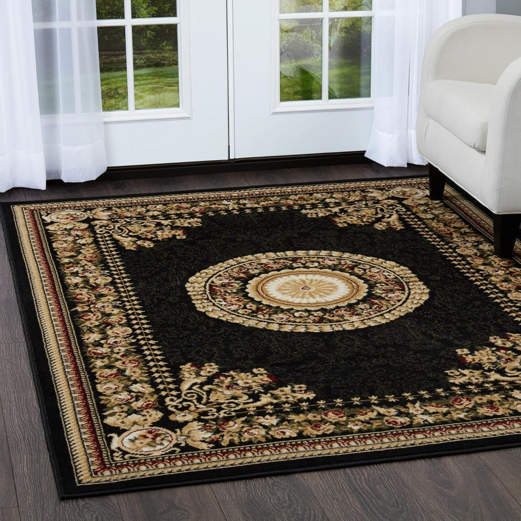 Dynamix Optimum Athens Area Rug, Updated Oriental Medallion, Black/Beige