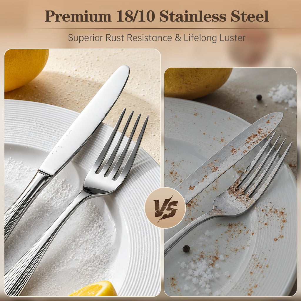 Hammered Silverware Set, 18/10 Stainless Steel Flatware Set for 4