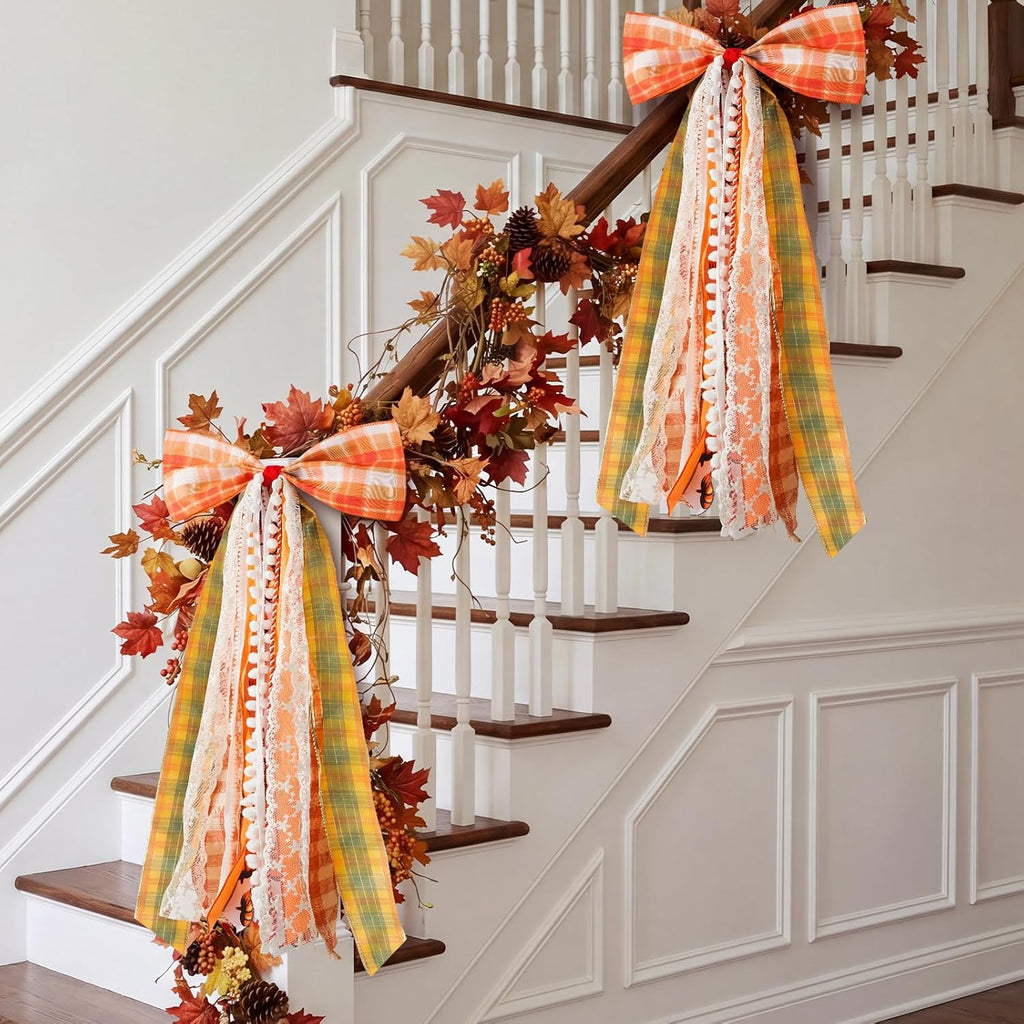 Fall Decor - Large Autumn Harvest Wreath Bow for Front Door - 2 pack - Set of 2