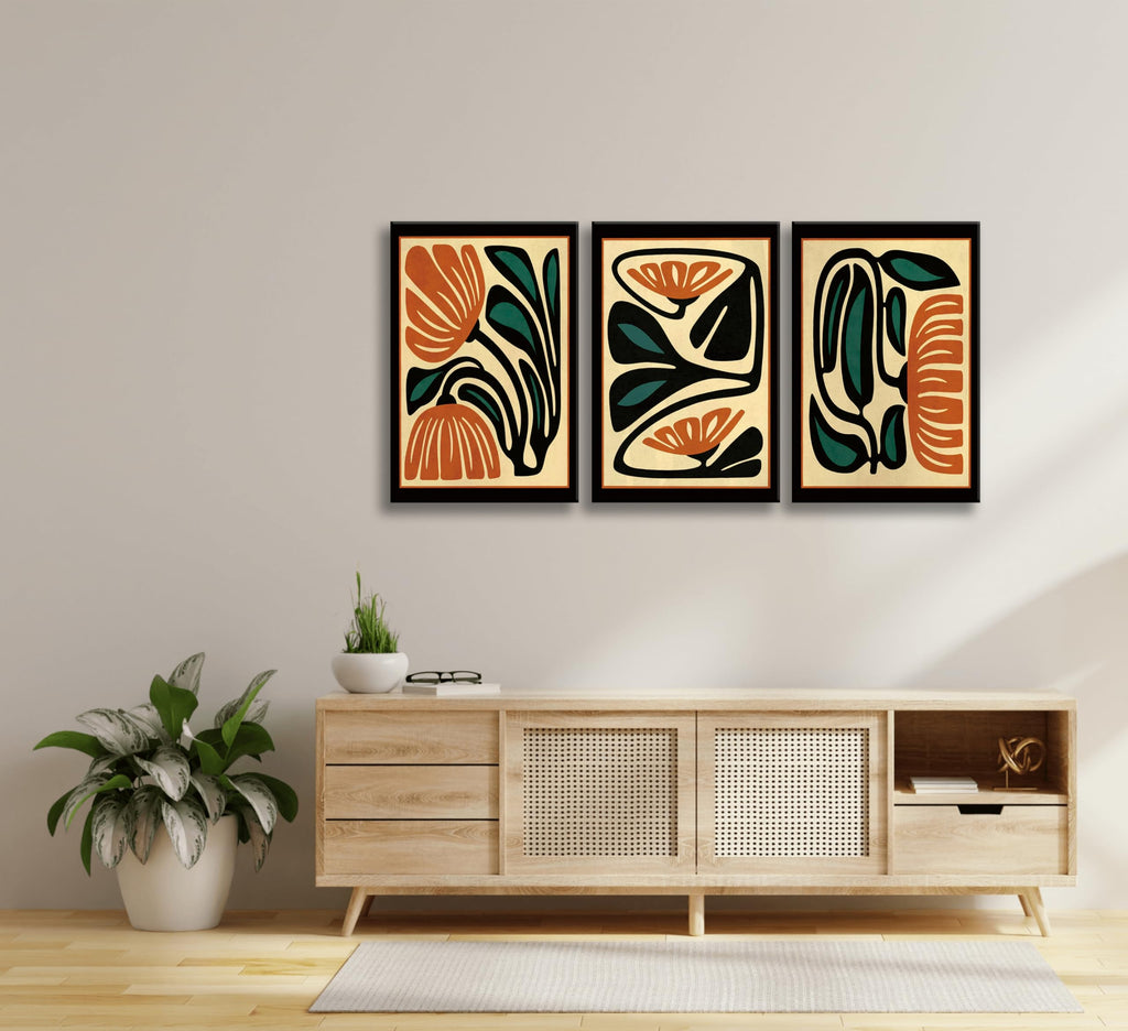 3Pcs Mid Century Floral Wall Art, Abstract Botanical Wall Decor