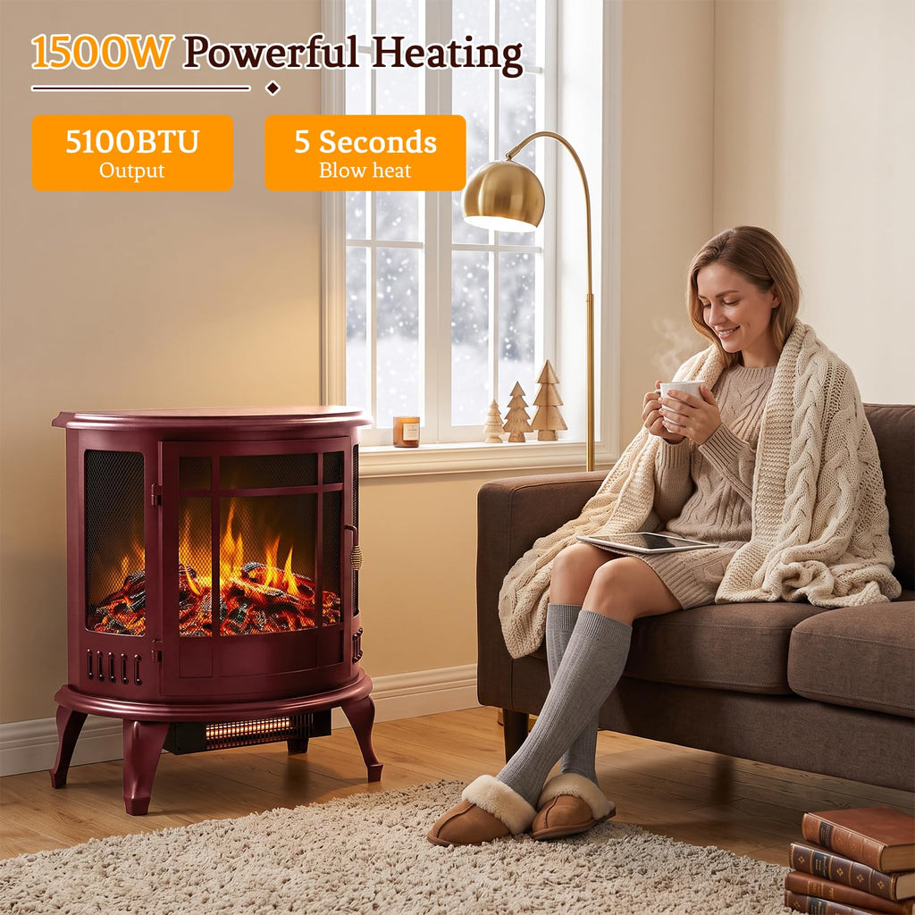 25" Freestanding Electric Fireplace Stove with 3D Flame Effect