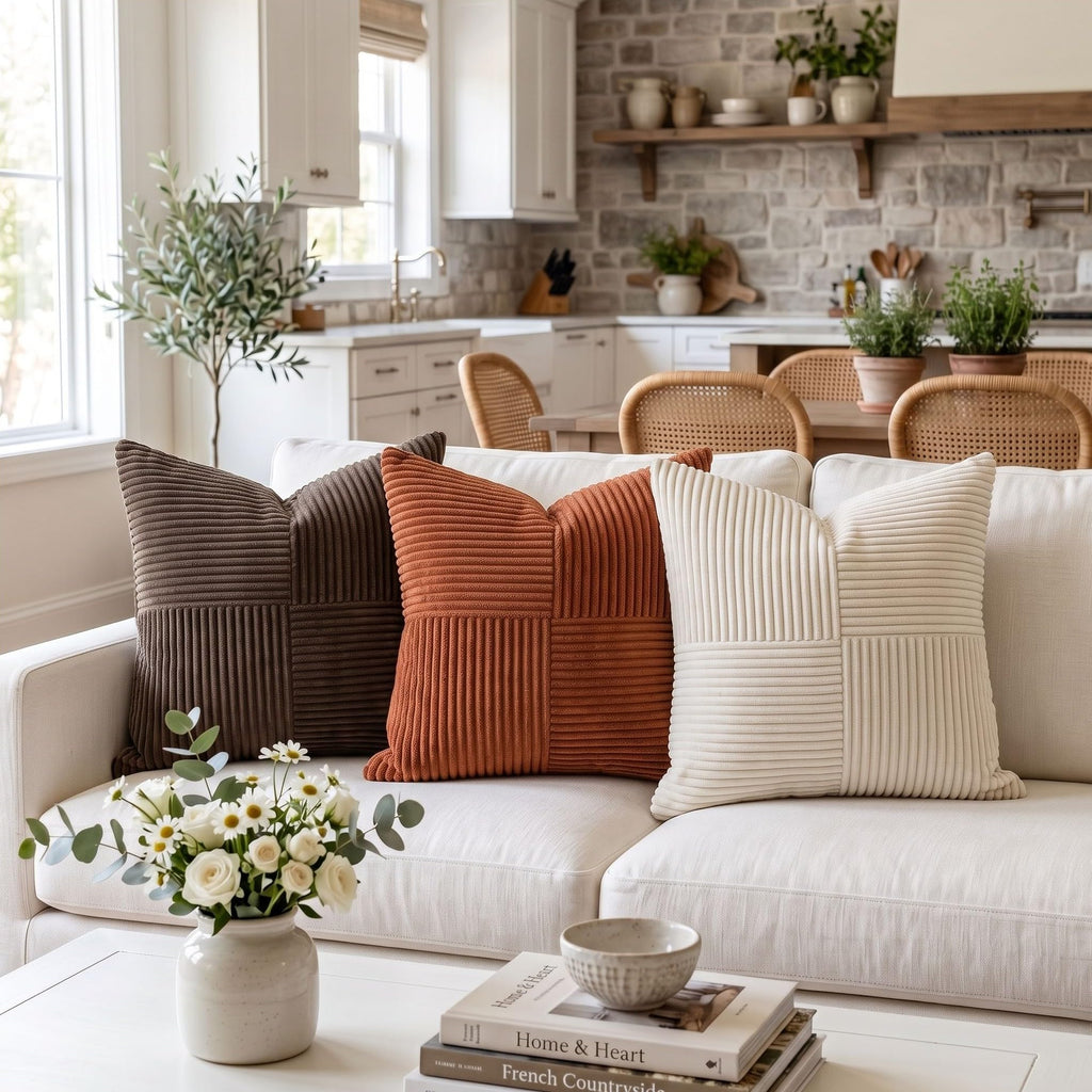 2 Packs Rust Euro Decorative Throw Pillow Covers 26x26 Inch Bed, Farmhouse Boho Home Decor, Soft Corss Corduroy