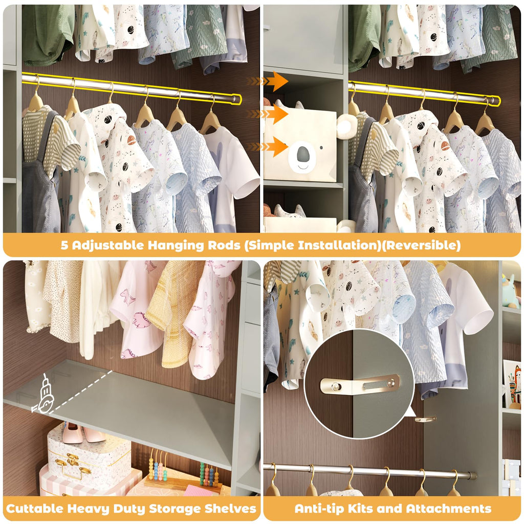 Closet System - 8FT Closet Organizer System with Wooden Drawers, 96" Closet Systems for Walk-In Closets with Cuttable