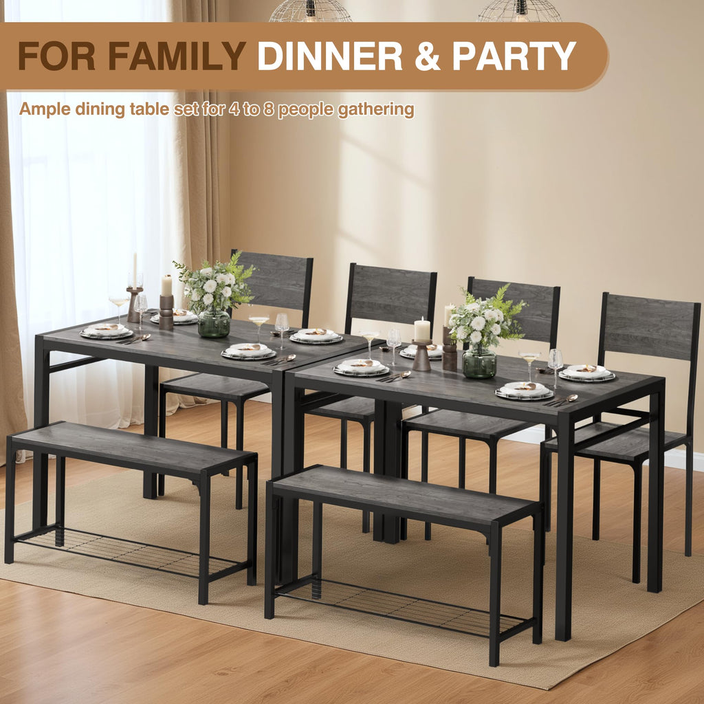 Dining Table Set for 4, Modern Kitchen Table Bench and Chairs