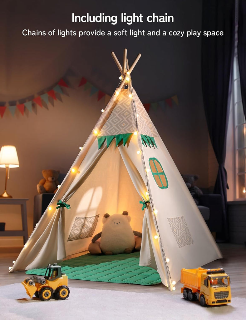 Teepee Tent for Kids, Cotton Play Tent with LED Lights