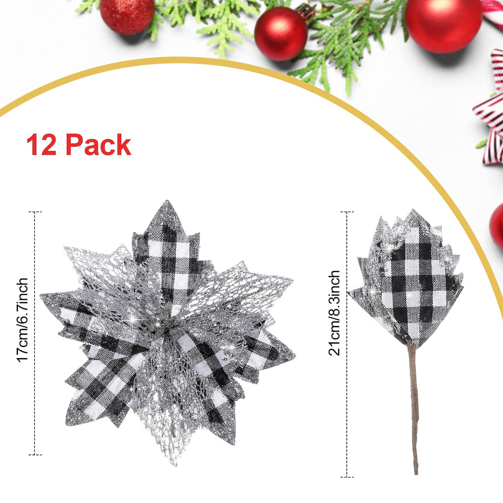 13 Pcs Christmas Bow Tree Topper Set Black White Buffalo Plaid